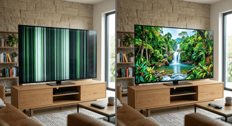 Samsung TV screen lines repaired by technician