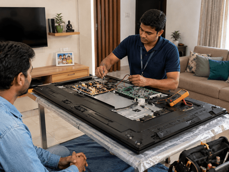 Technician diagnosing Sony Bravia TV display problem in Pune