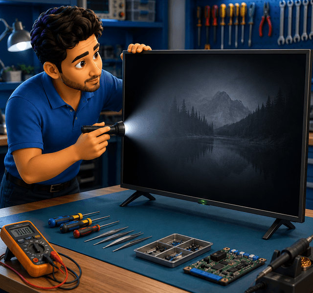 Torch test to diagnose Sony Bravia TV black screen issue